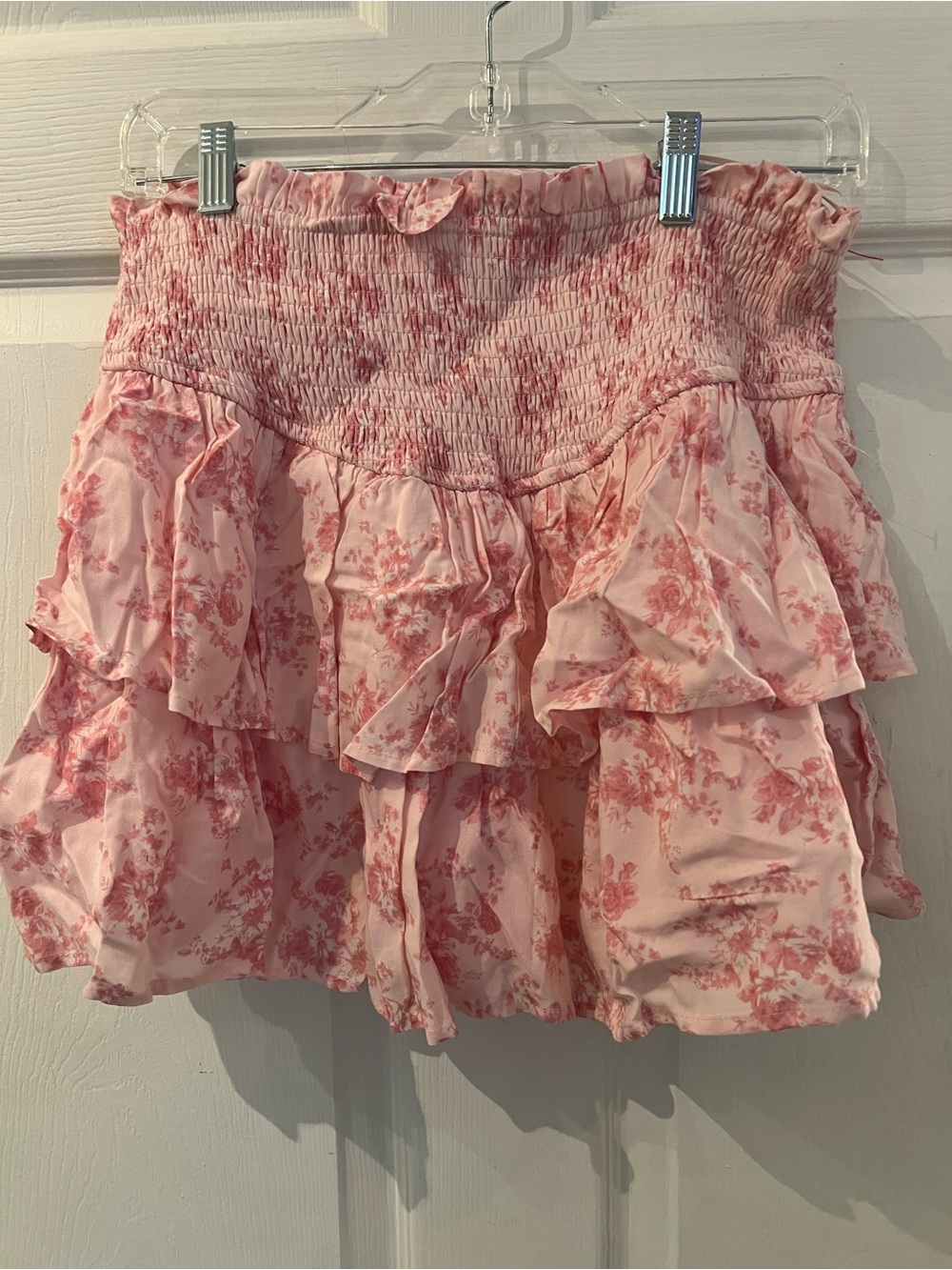 Altar'd State Pink Floral Ruffled Smocked Mini Skirt